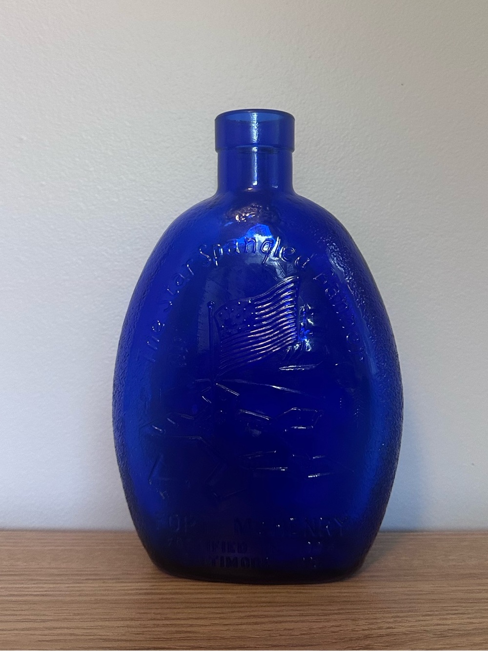 Vintage Ft. McHenry, Star Spangled Banner Commemorative Cobalt Blue Decanter